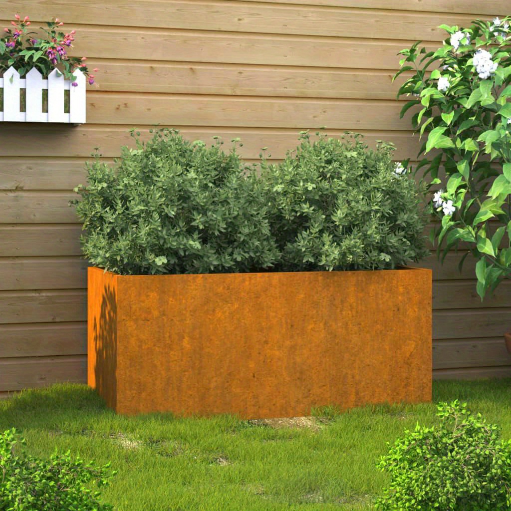 

Corten Steel Planter 24 Inch Modern Outdoor Container For Garden And Patio Decor