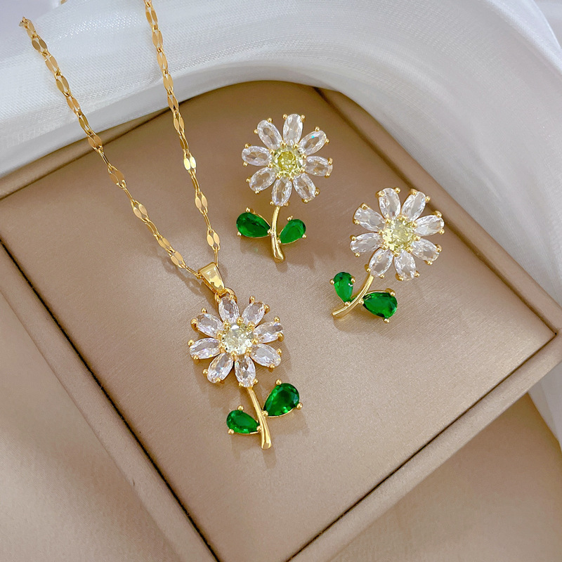 

Flower Necklace And Earrings Set Light Luxury Micro Inlaid Personality Banquet Earrings Necklace Combination Crystal Necklace Earrings Set Flower Jewelry Set