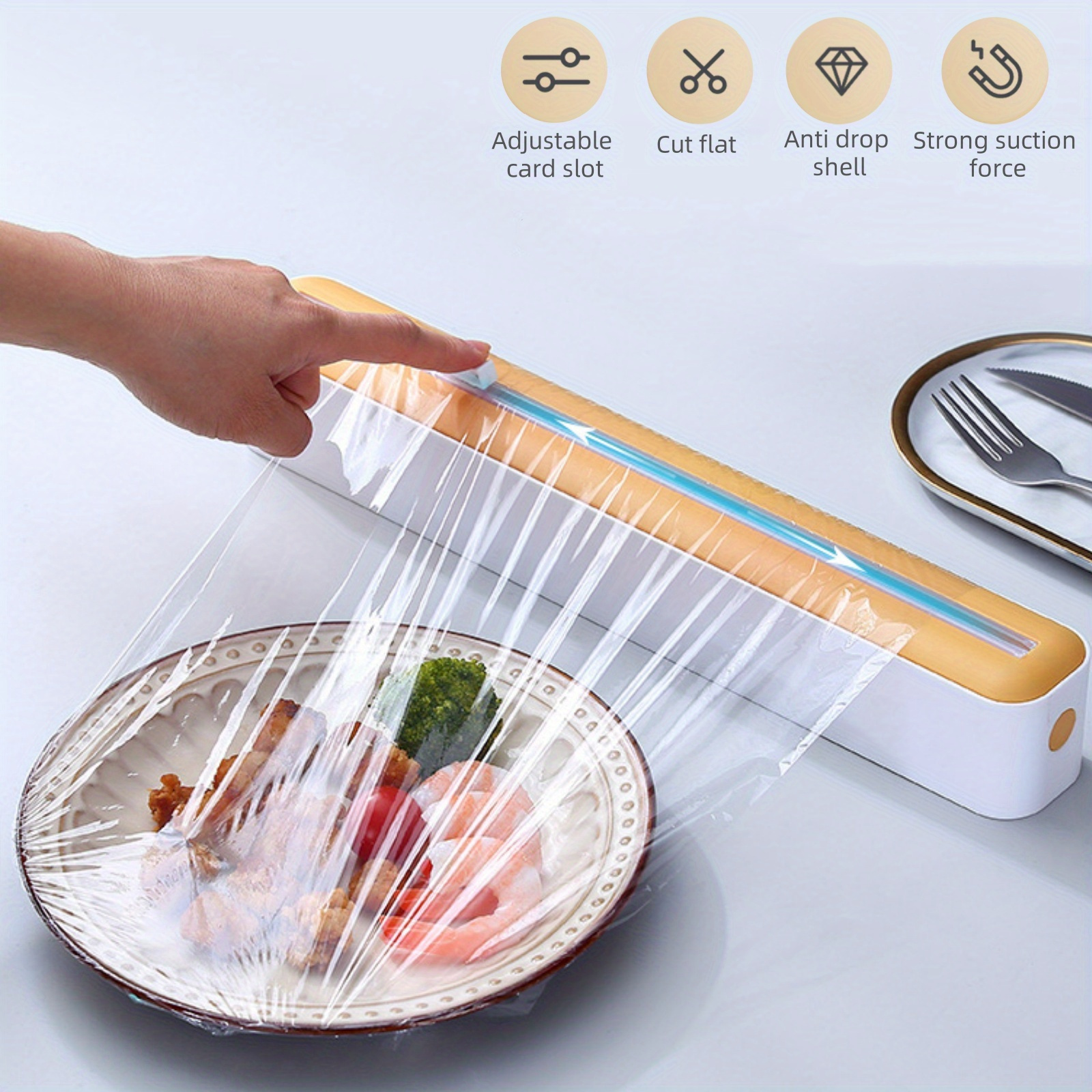 1pc   kitchen cling film cutter with double sided sliding blade wall mounted suction cup base   abs material   home commercial use details 0