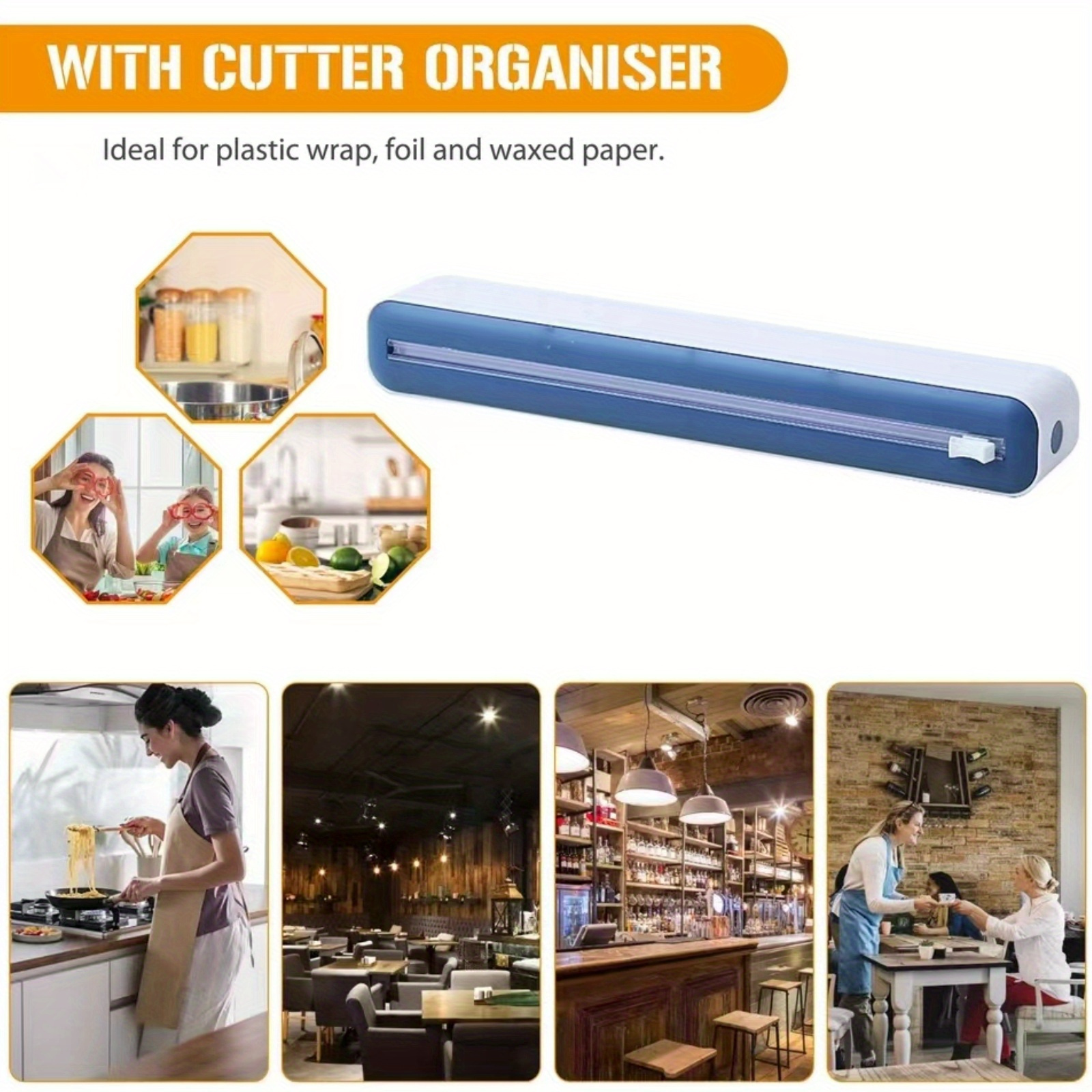 1pc   kitchen cling film cutter with double sided sliding blade wall mounted suction cup base   abs material   home commercial use details 7