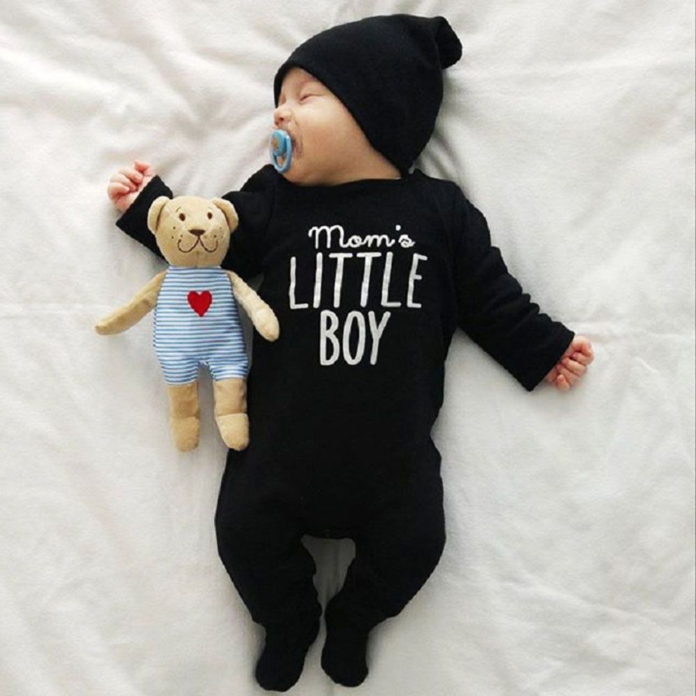 

Baby Boys Spring Romper, Letters Pattern Long Sleeve Round Neck Outfit, Button Closure Loose One-piece Jumpsuit, For Outdoor