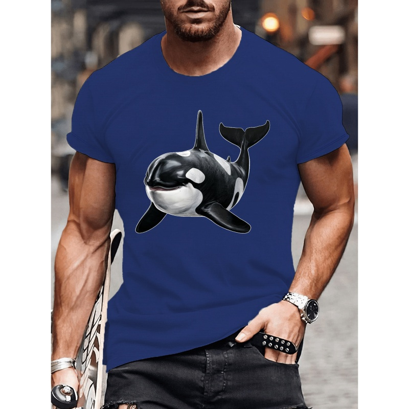 

Men's Casual Polyester T-shirt With Print - Crew Neck, Short Sleeve, Regular Fit, Knit Fabric Top For Summer