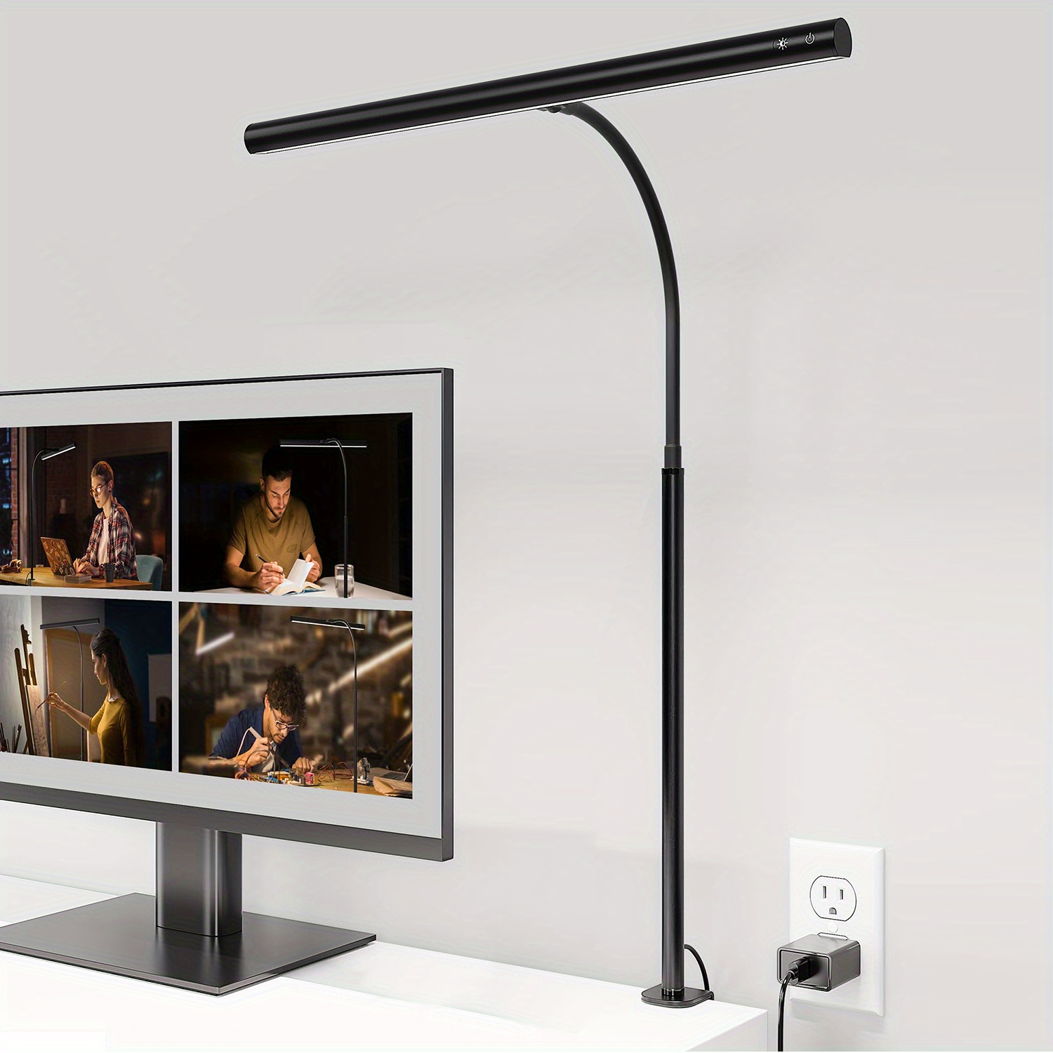 

Superdanny Desk Lamp For Home Office, Eye- Desk Light With Adjustable Gooseneck, 12w Dimmable , For Computer Monitor