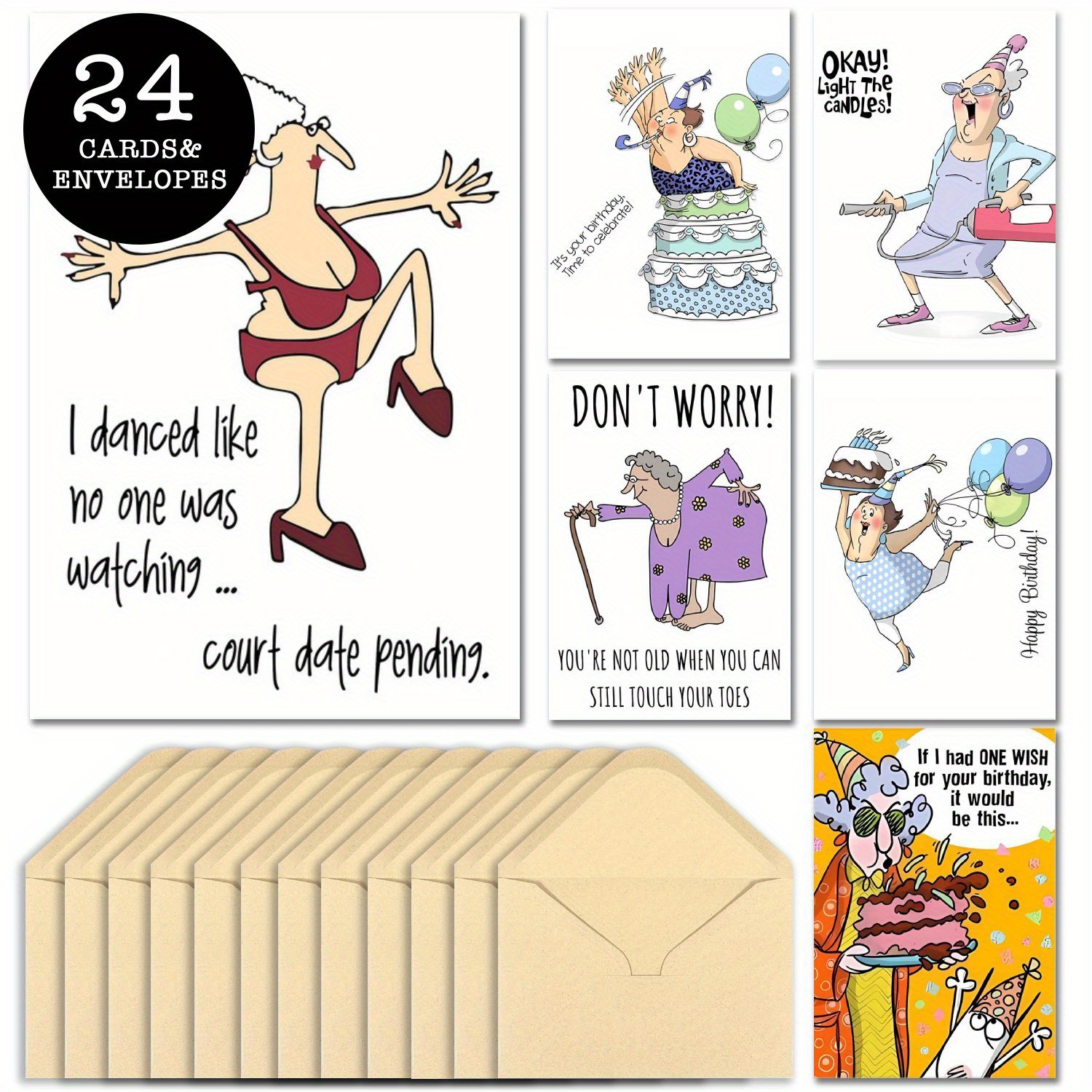 

24-pack Humorous Greeting Card Set For All Occasions With Envelopes - Versatile Assortment For Anyone, Perfect For Birthday, Christmas, Congratulations, Miss You, Thank You Messages