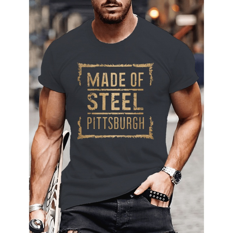 

Pittsburgh Steel Themed T-shirt - Casual Men's Crew Neck Tee - 100% Polyester Knit Fabric With Slight Stretch - Geometric Pattern Short Sleeve Shirt For Summer