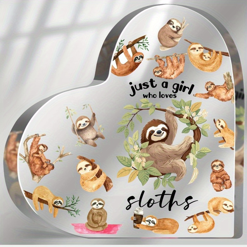 TEMU 2d Flat, 1pc Acrylic Heart-shaped Desktop Ornament, Gift For Sloth Lovers, Holiday Gifts And Souvenirs For , Desktop Decoration Ornament For