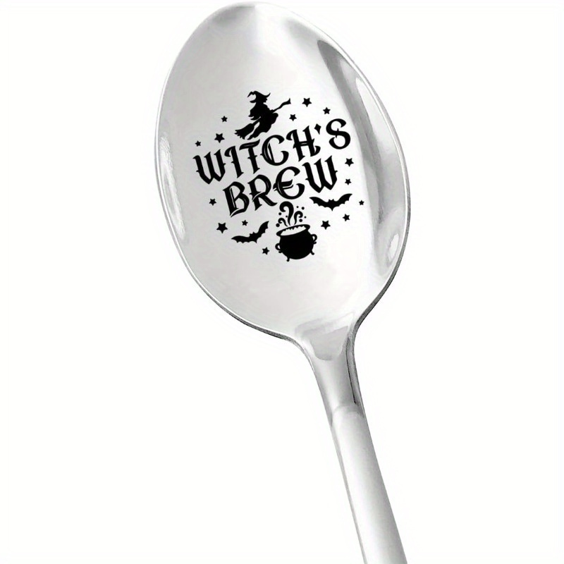 TEMU Cucchiaio inciso in acciaio inossidabile, 1 pz, design "Brew della strega" - Regalo per del caff癡 e , per Halloween, Ringraziamento e Natale