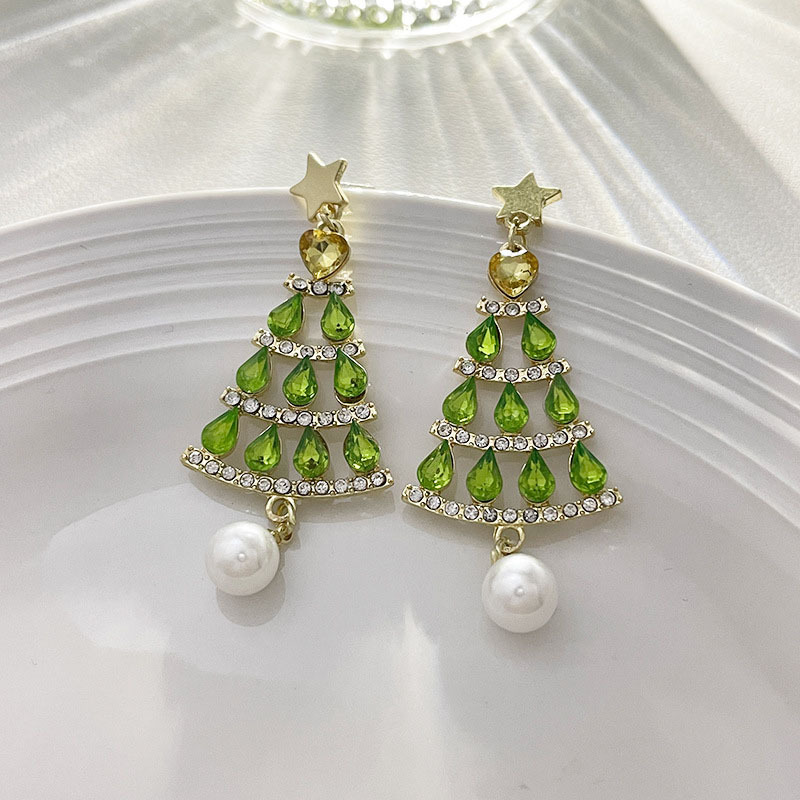 

1 Pair Delicate And Elegant Green Christmas Tree Tassel Dangle Earrings, Sparkling Christmas Earrings With Rhinestone Design, Perfect For Attending Christmas Parties. Christmas Jewelry For Women