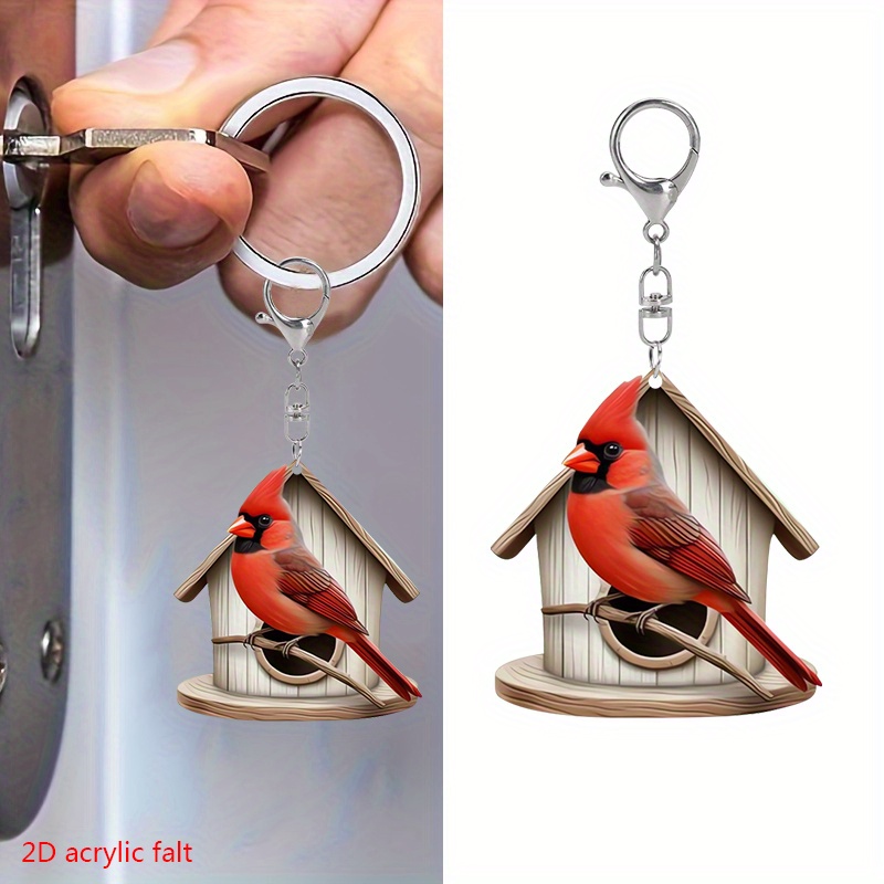 

Charming Acrylic Keychain - Double-sided Red Bird House Design, Perfect Bag & Car Charm Gift For Friends