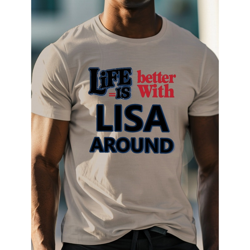 

Lisa Inspirational For Men - Casual Polyester Short Sleeve Crew Neck, Geometric Pattern, Knit Fabric, Regular Fit, Summer Lightweight