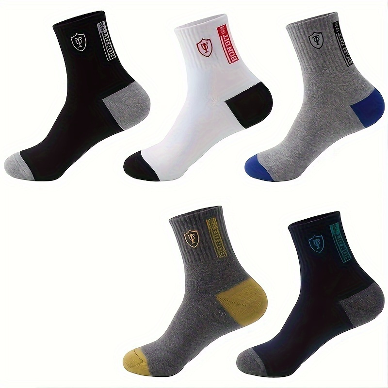 

5 Pairs Of Men's Fashionable Breathable Crew Socks, Comfortable Casual Soft Warm Socks, Winter And Autumn