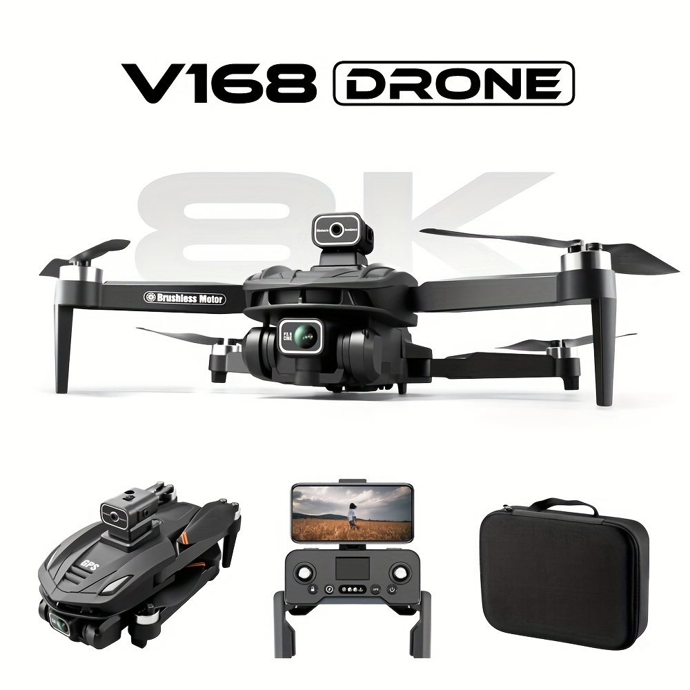 V168 Dron GPS aéreo, altura fija,   automático GPS, cámara dual, cámara PTZ HD 8K frontal, control por  , cámara de   por control remoto,   de 360°, plegado de aeronave,   baterías. detalles 3