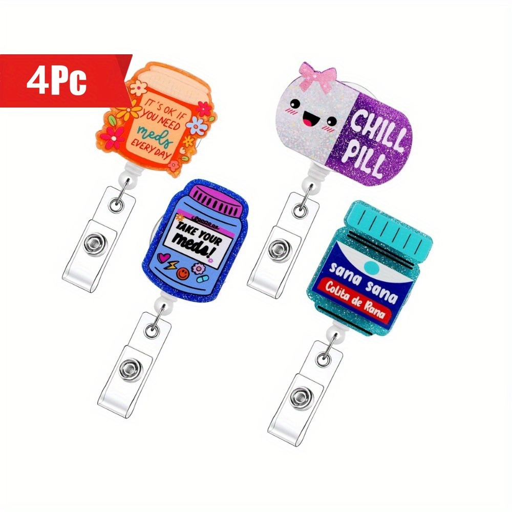 

4pcs Cute Badge Scroll With Extendable Id Card Holder Clip, Suitable For Nurses, Students, Teachers, Office Workers, Nurses, Nursing Accessories