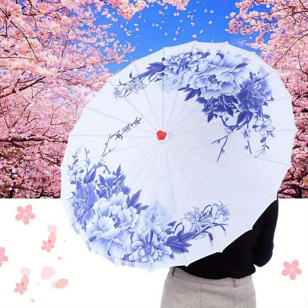 

Flower Pattern Oiled Paper Umbrella Art Decor Windproof Chinese Classical Dance Umbrella For Photography Cosplay Costumes Dance Perform Wedding Prop (blue)