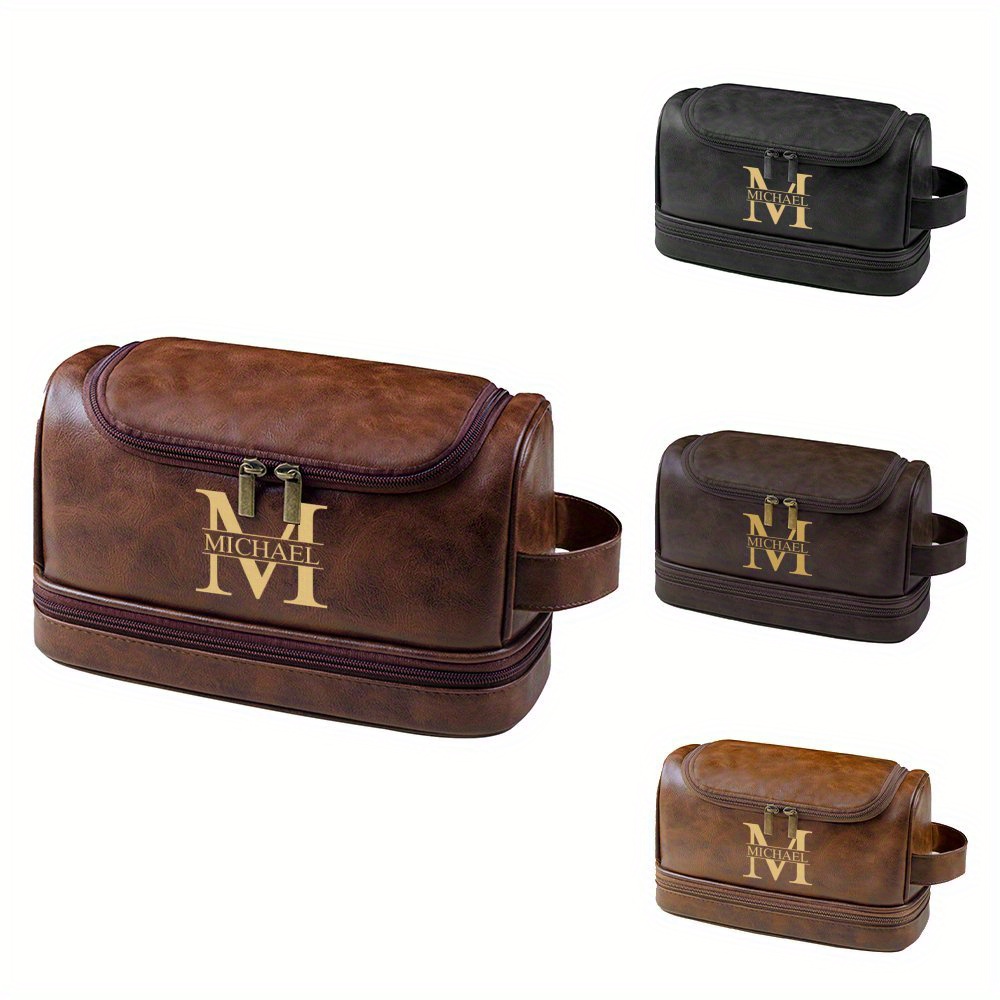 

Custom Engraved 'm' Monogram Travel Cosmetic Bag - Personalized Leather Toiletry Organizer, Waterproof & Spacious For Men And Women, Ideal For Gifts On Thanksgiving, Christmas, Weddings, Birthdays