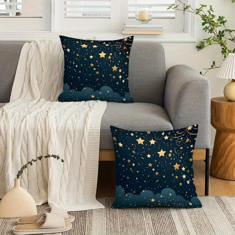 

Starry Night Clouds Throw Pillow Covers Set Of 2, Woven Polyester Cushion Cases, 18x18 Inch Zipper Closure, Contemporary Home Decor For Sofa, Living Room, Bedroom - Machine Washable, Core Not Included