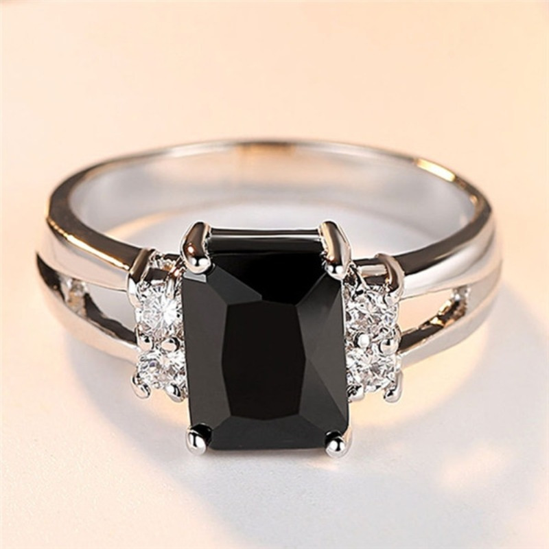 

1pc Stylish And Simple 925 Silver Plated Rectangular Cut Zirconia Ring Set With Rhinrhinous Suitable For Men And Women Engagement Wedding Jewelry Gifts