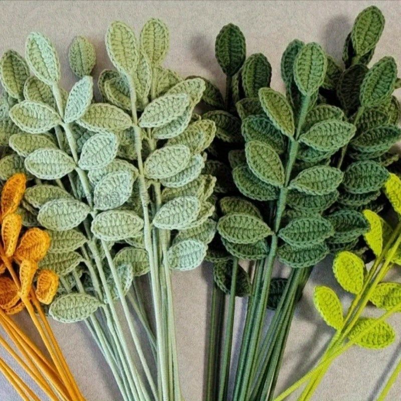 

Handcrafted Fabric Eucalyptus Leaves - Artificial Knitted Flowers For Diy Bouquets & Home Decor - Crochet Crafted Simulation Greenery