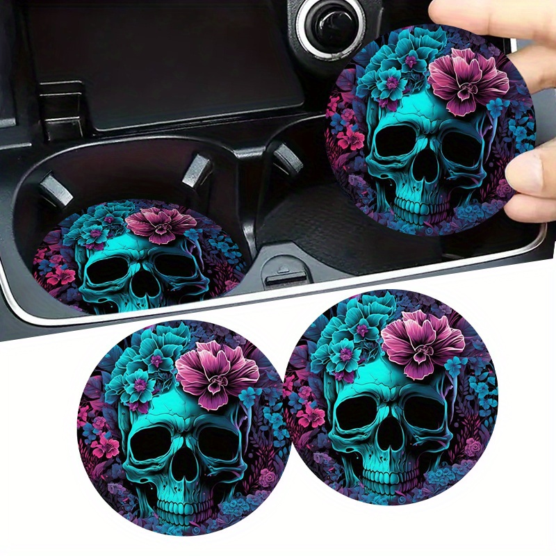 TEMU 2pcs Green Flower Eva Non-slip Car Cup Holder Coasters - Vibrant Floral Design, Your Vehicle Cup Holders , Perfect Halloween Car Interior Accessories, Car Accessories