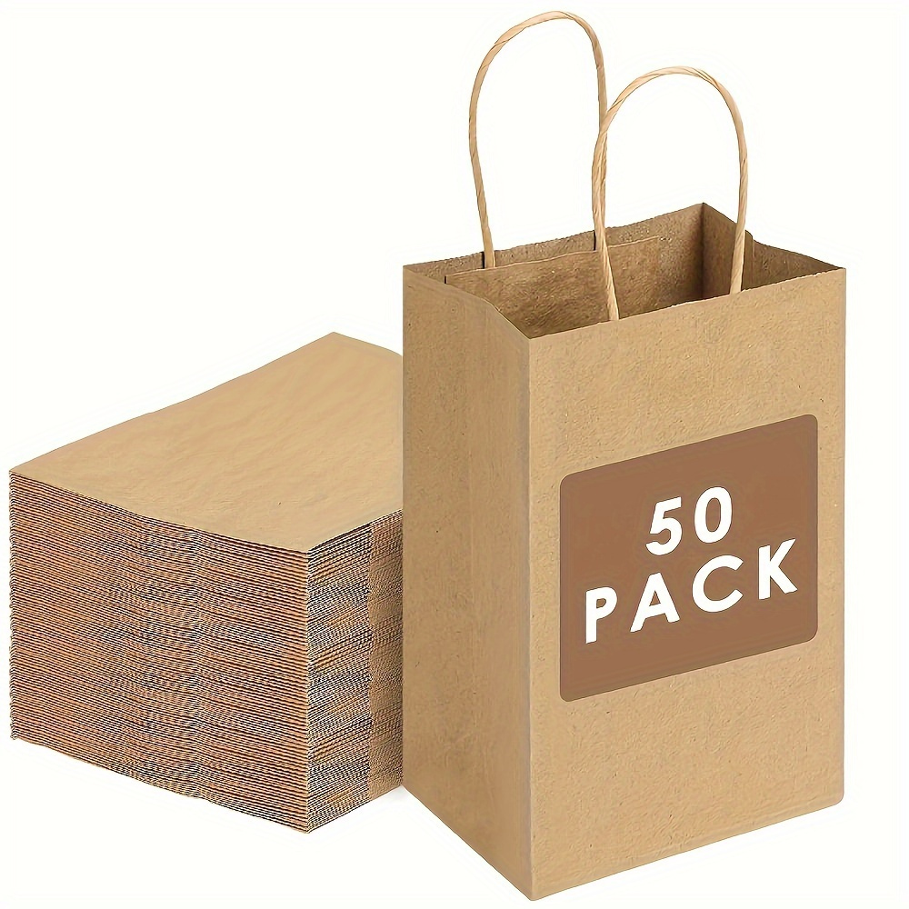 

50 Pack Kraft Paper Gift Bags With Handles, Assorted Colors Light Brown, Pink, Black - Durable Shopping Bags For Birthday, Wedding, Party Favors, Small Business Supplies, Diy Craft Tote Bags