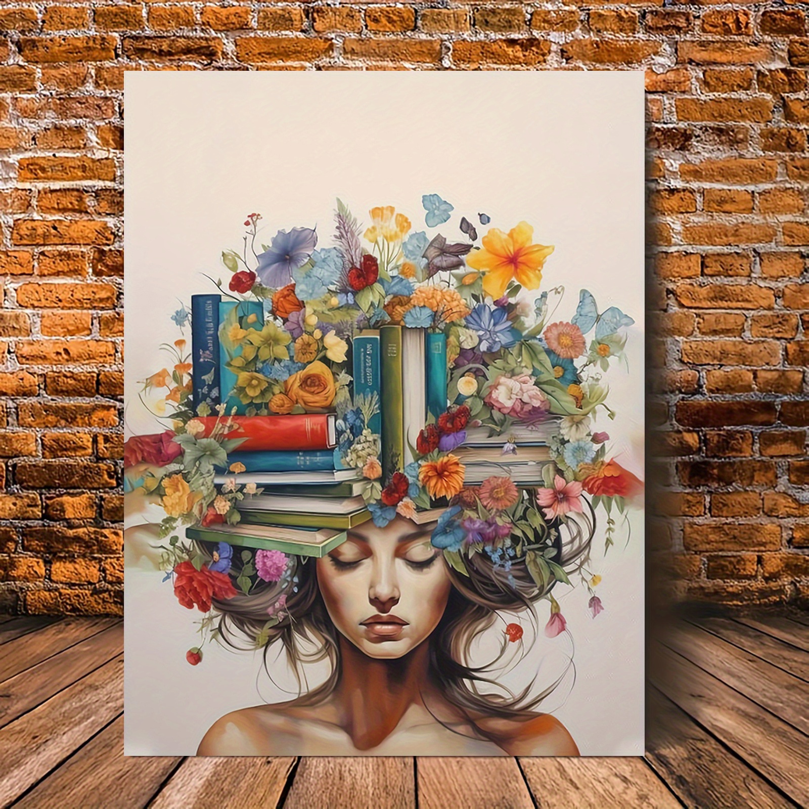 

Inspirational Reading Girl With Flowers & Books - Wall Art, 12x16" Poster For Home, Office, Cafe Decor