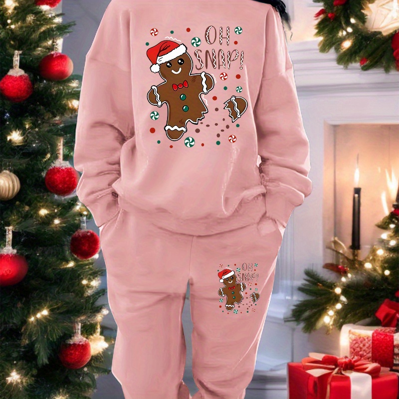 

Women's Cozy Fleece-lined Christmas Sweatshirt & Joggers Set - Print, Crew Neck Pullover With Pockets, Long Sleeve Casual Outfit For Fall/winter, Machine Washable Polyester