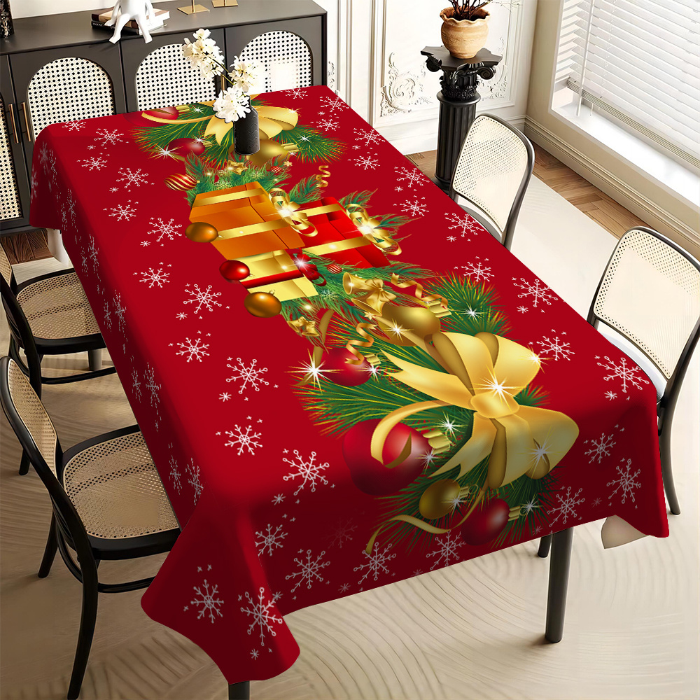 

Christmas Themed Tablecloth, Festive Print, Stain-resistant, Machine-washable, Polyester, Woven Rectangle, Ideal For Holiday Decor, Parties, Dining, Weddings, Banquets - Jit 1pc