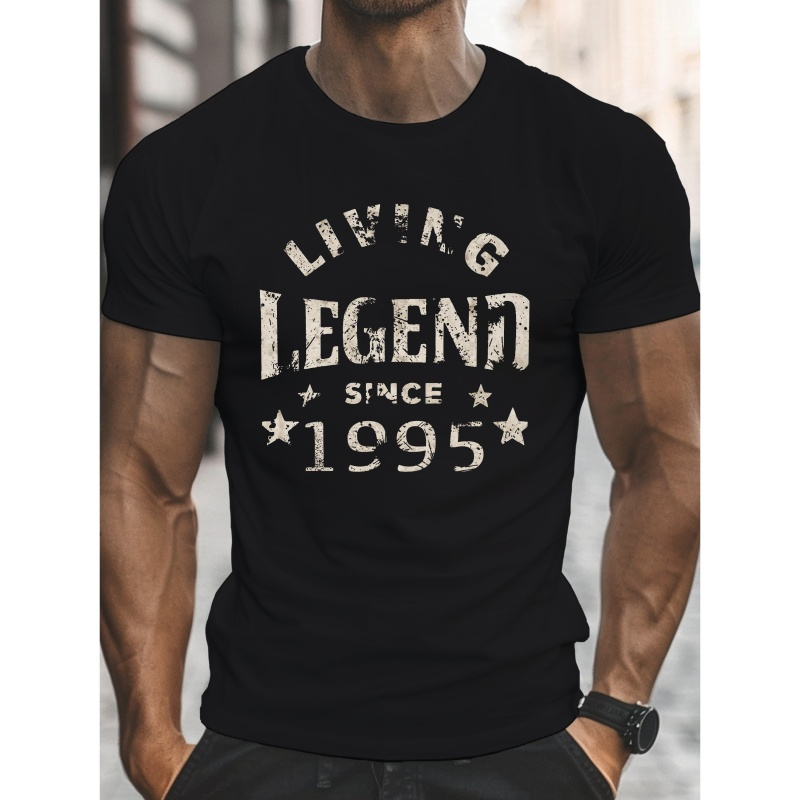 

T-shirt imprimé pour homme "Living Legend ", décontracté à col rond et manches courtes, en polyester tricoté, légèrement extensible, coupe régulière, haut d'été - 150gsm