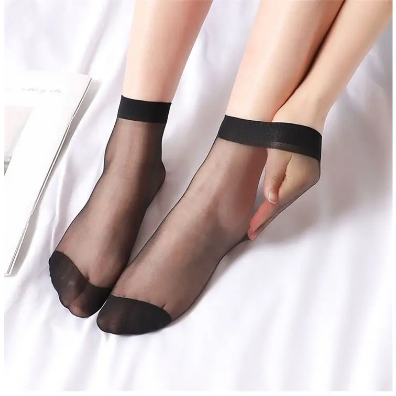 60/30pcs Ultra-Thin Women'S Nylon Summer Socks - Elastic Crystal Spring Stockings, Breathable & Lightweight, Solid Color Design for Casual Attire, Cute Socks, Everyday Sock Material