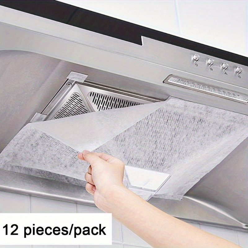 12-Pack Universal Range Hood Grease Absorbent Filters - High Temperature Resistant, Disposable, Non-Stick Screens for Kitchen Vent Cleanliness