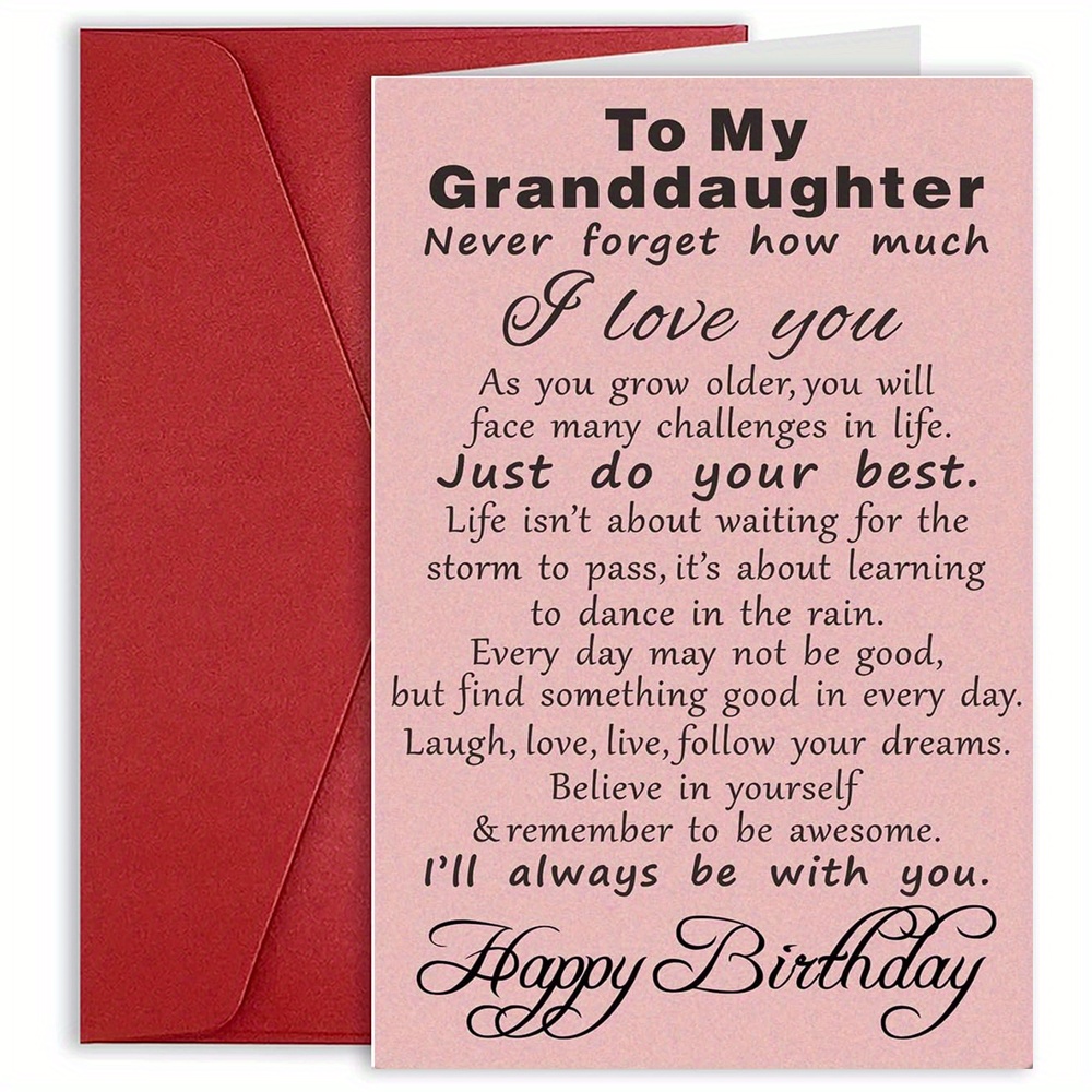 

1pc, Happy Birthday Granddaughter Greeting With Inspirational Message, Versatile Celebratory Gift For Any Occasion - Valentine's Day, Christmas, , Good Luck, Thank You