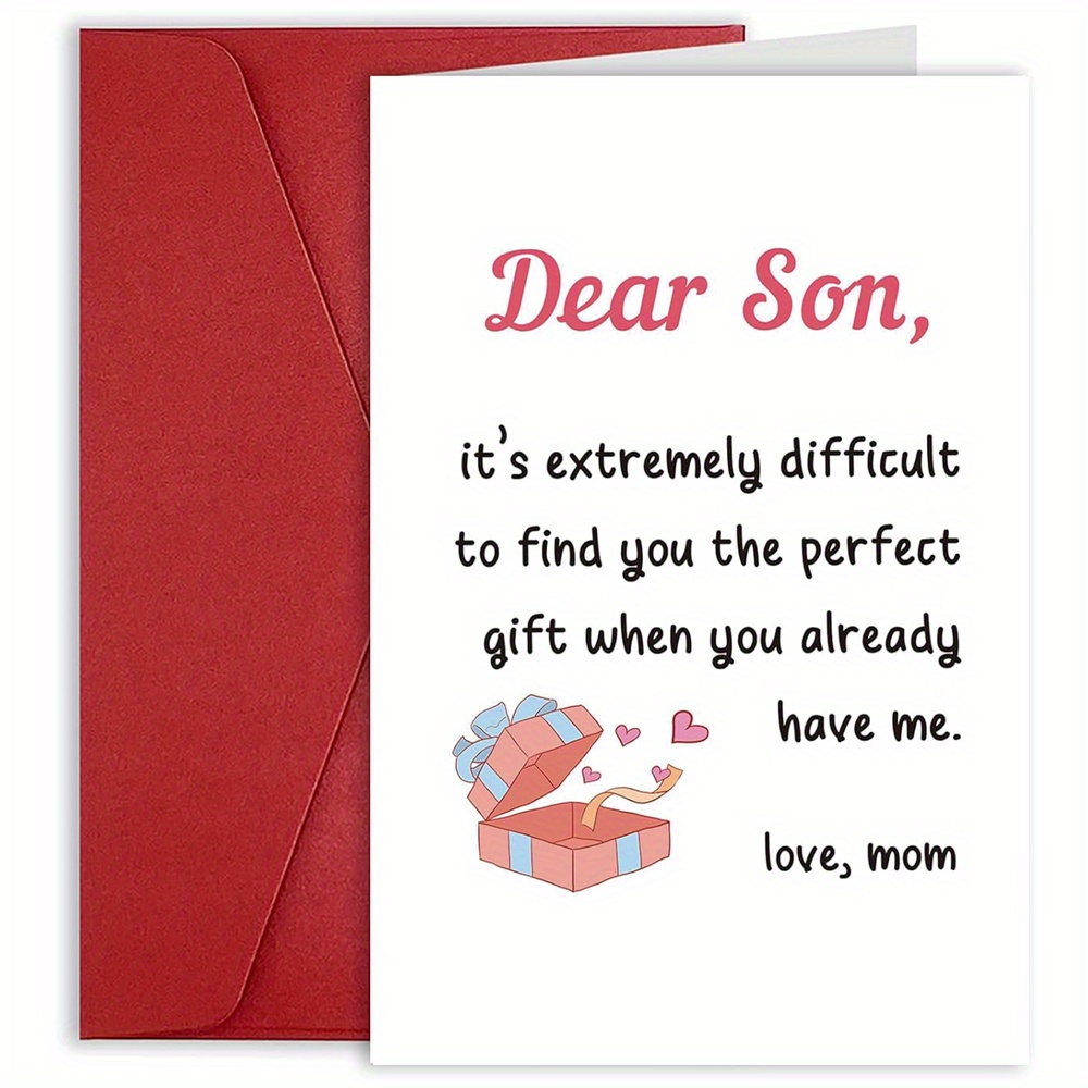 

1pc, Witty Greeting For Son From Mother, Humorous Birthday, Graduation, Valentine's Day, Christmas, , Good Luck, Thank You Note - Funny Gag Gift Celebration From Mom