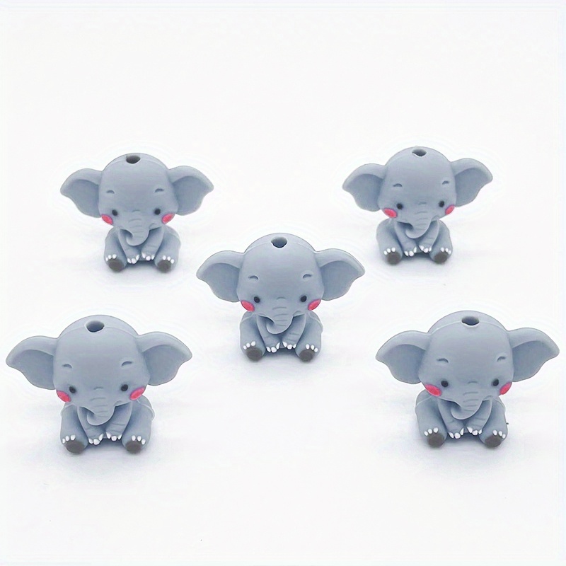 Image of 5pcs 3d Elephant Silicone Assorted Charm Hole Beads Lanyards Crochet Needles Bracelets Name Tags Decorative Spacer Beads Animal Shape Handmade Crafts Gifts Making Additions