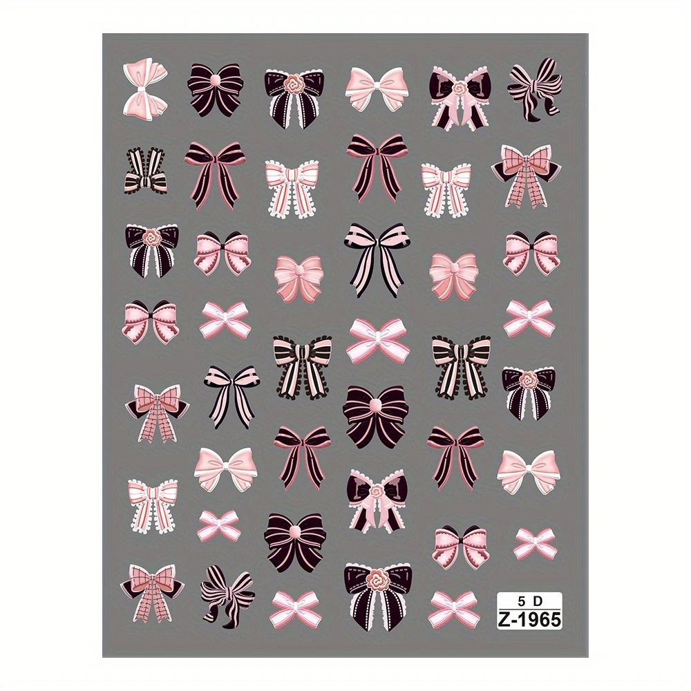 

5d Embossed Cartoon Dark Pink Bow Nail Art Stickers, Self-adhesive Plastic Nail Decals, Embroidered Matte Finish, Cartoon Themed Single Use Nail Embellishments For Plastic Surfaces