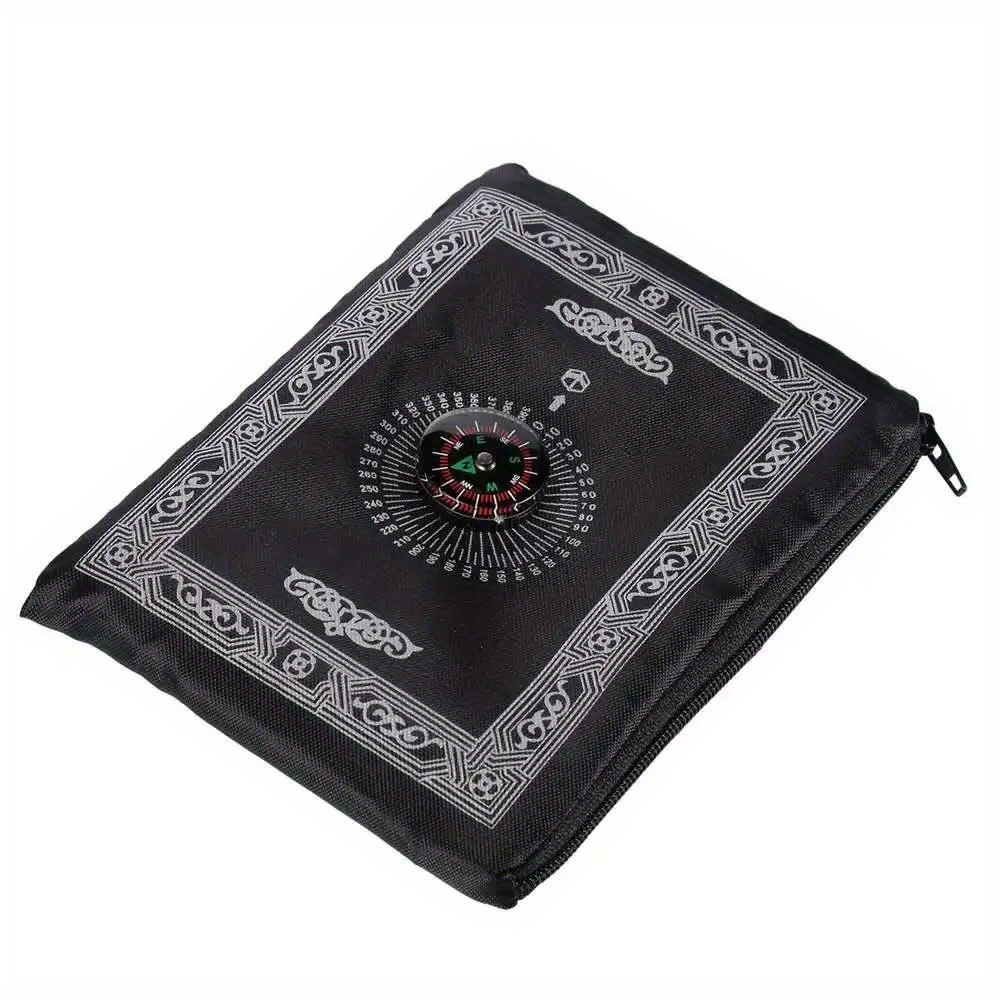 Portable Mat - With Built-in Compass For Travel & Ramadan Gifts - Machine Washable, Foldable Rug (black/green/red)