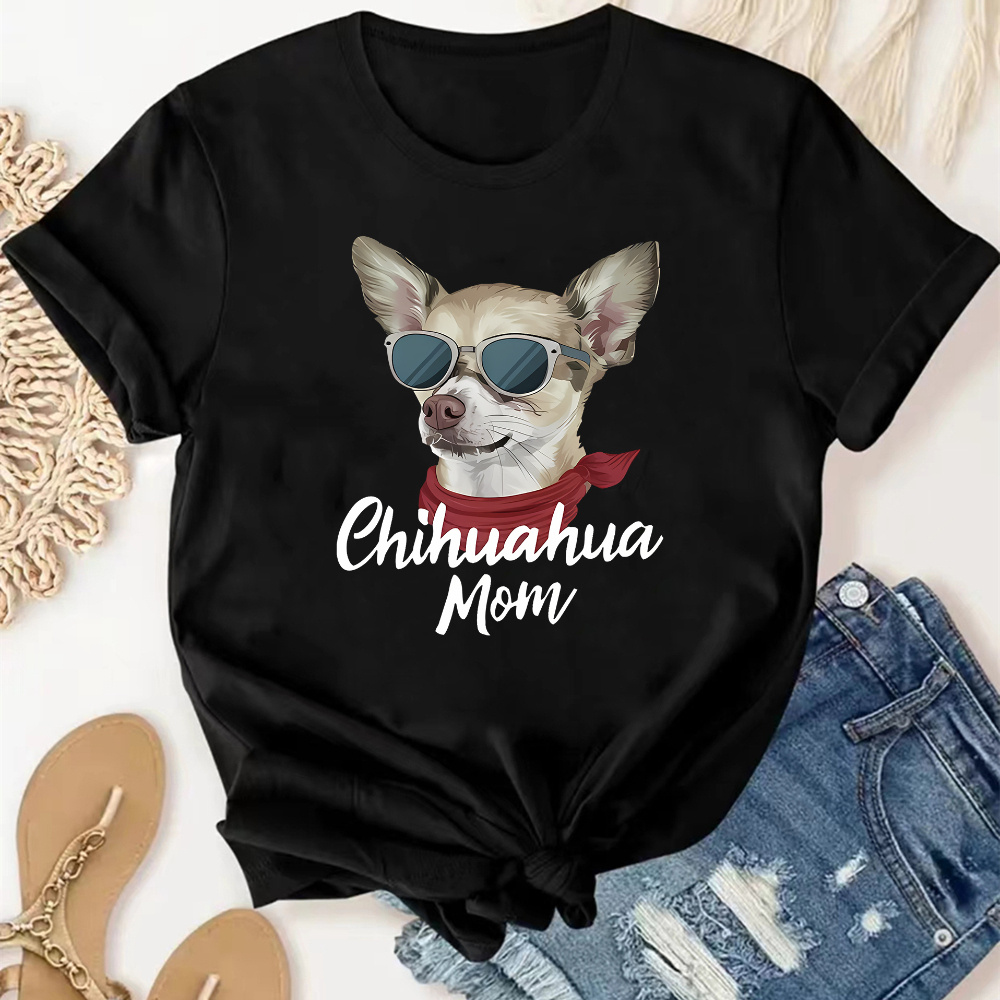 

Chihuahua Letter Print Fun T-shirt - Women's Casual Summer Top - Animal Pattern - Knit Fabric - Round Neckline - All Seasons