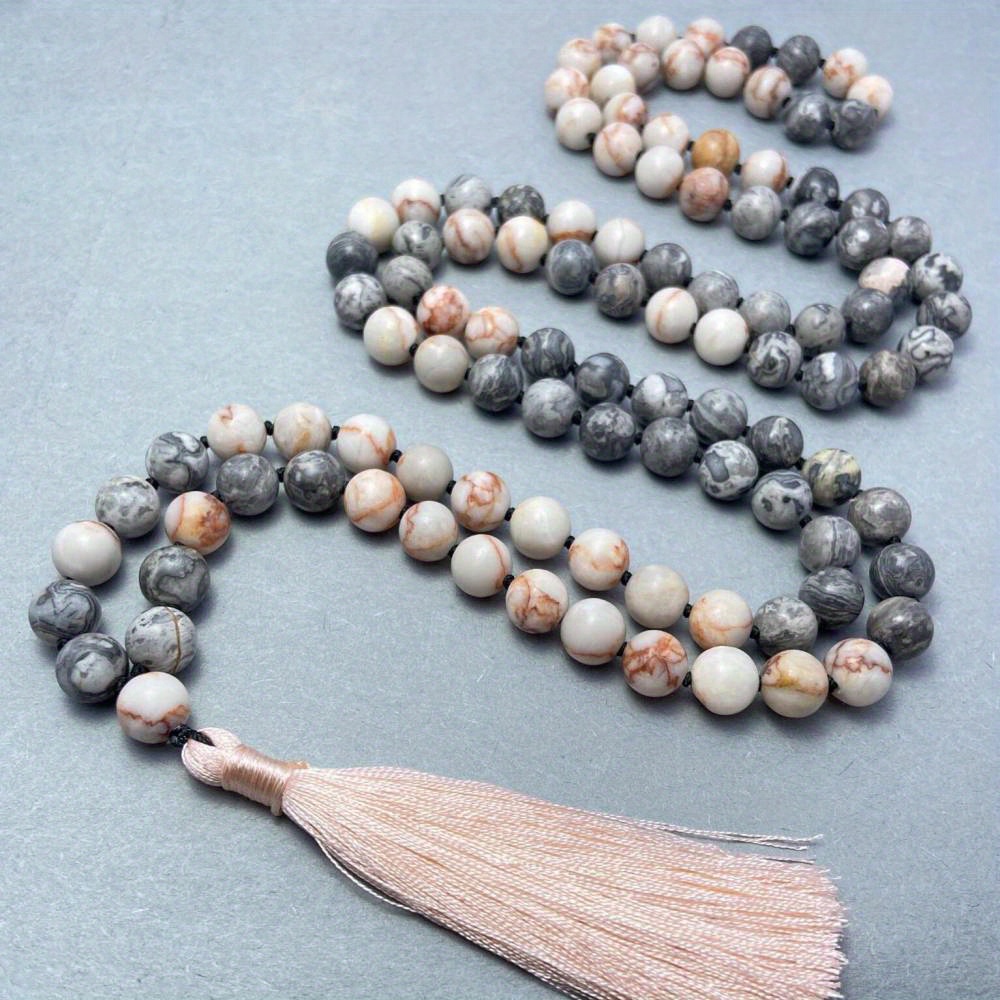 Handmade Natural Stone 6mm108 Beads Necklace Tassel Sweater Chain Mala Beads