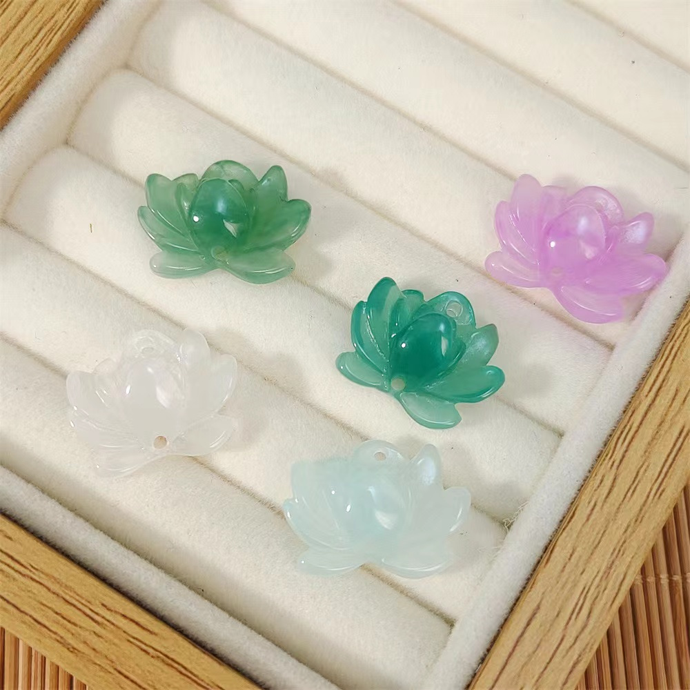 10pcs Elegant Green & White Lotus Charms for DIY Jewelry
