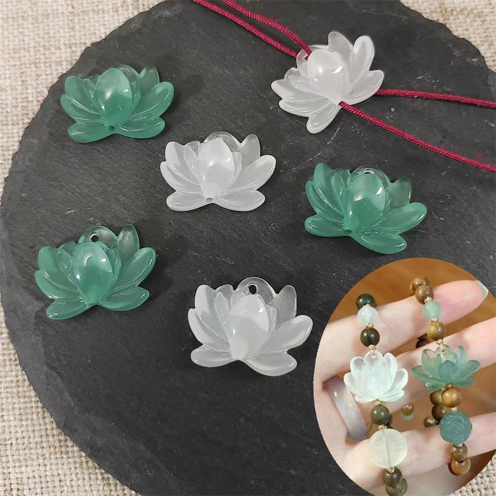 10pcs Elegant Green & White Lotus Charms for DIY Jewelry