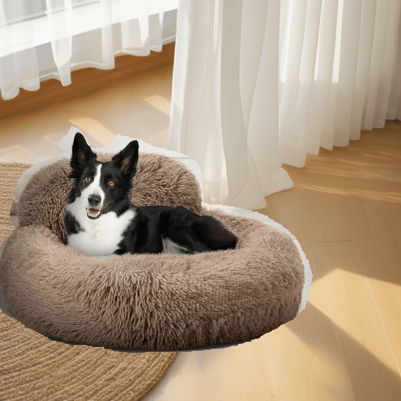 

Calming Donut Dog Bed - Fluffy Faux Fur Pet Sofa For Extra Small To Small Breeds - Non-slip, Washable Round Dog Cushion With Geometric Polyester Design - Unassembled Plush Puppy Lounger