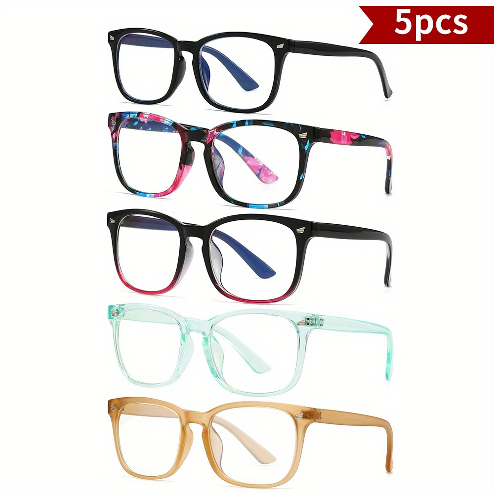 

5pcs Square Blue Light Blocking Glasses, Full Rim Tr Frame With Pc Lenses, Non-prescription Eyewear For Computer, Tv, Gaming