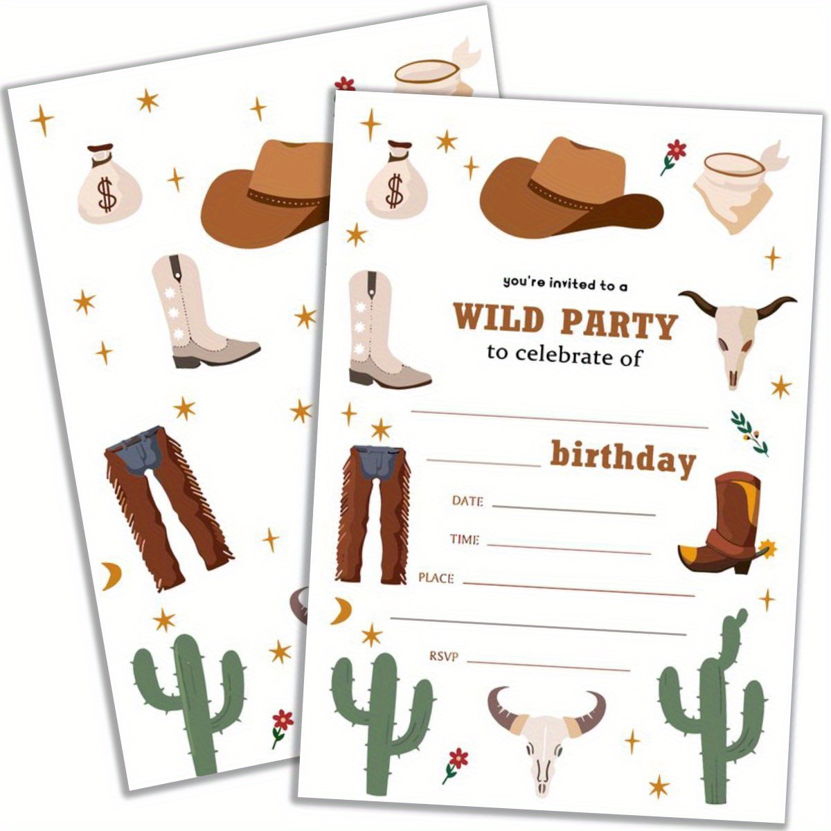 

20pcs Western Themed Birthday Party Invitations, Cartoon Pattern, Includes Envelopes, Paper, No Electricity Required, Ideal For Kids Birthdays & Various Celebrations, Christmas, , Thanksgiving