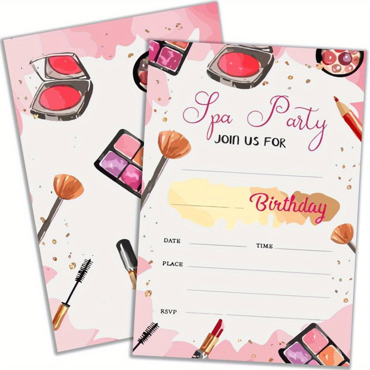 

20 Pcs Spa Party Invitations With Envelopes - Cartoon Makeup Theme Birthday Invite Cards For Girls, Use Without Electricity, Paper Material, Perfect For Wedding, , Birthday & General Celebrations