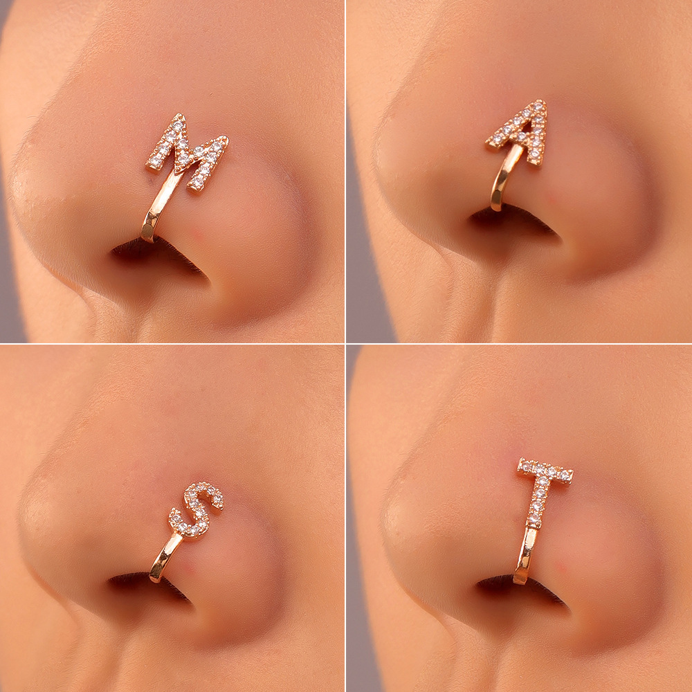 

1 Pcs New Punch- Stud Copper Inlaid Zircon Letter U-shaped Nasal Splint Nose Ring Piercing Jewelry