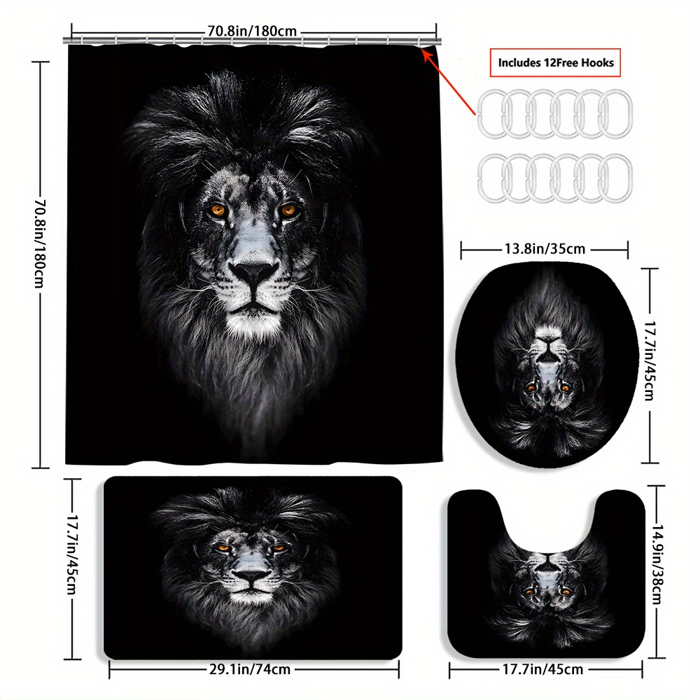TEMU 4pcs 's Head Curtain Shower Curtain Decoration, Beautiful Housewarming Gift Decoration, Waterproof Shower Curtain And Toilet Floor Mat Three-piece Set Comes With 12 Shower Curtain Hooks