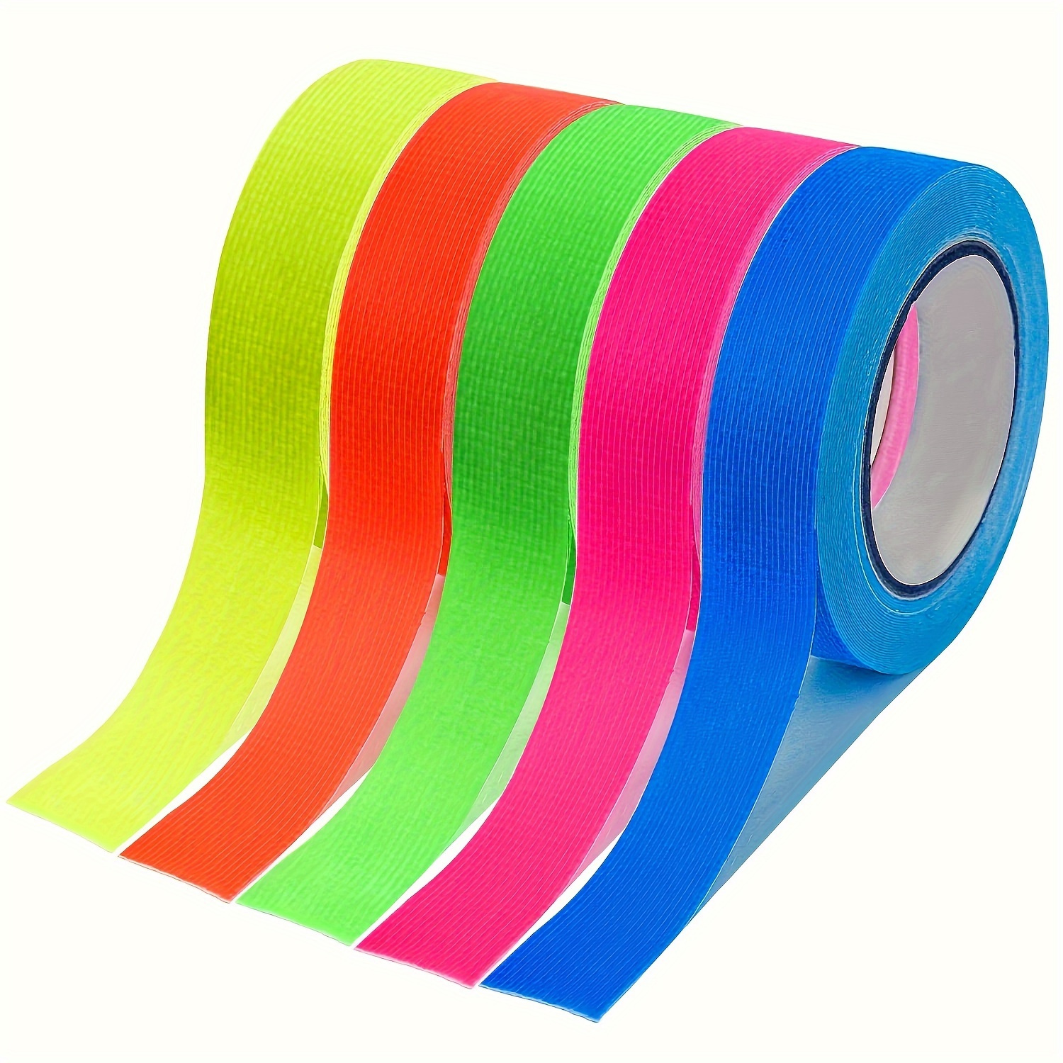 

5-pack Neon Fluorescent Tape Set, 5 Vibrant Colors, Uv Reactive For Black Light Parties & Crafts, Cotton Material, Ideal For Indoor Decorations (196.85" X 127mm)