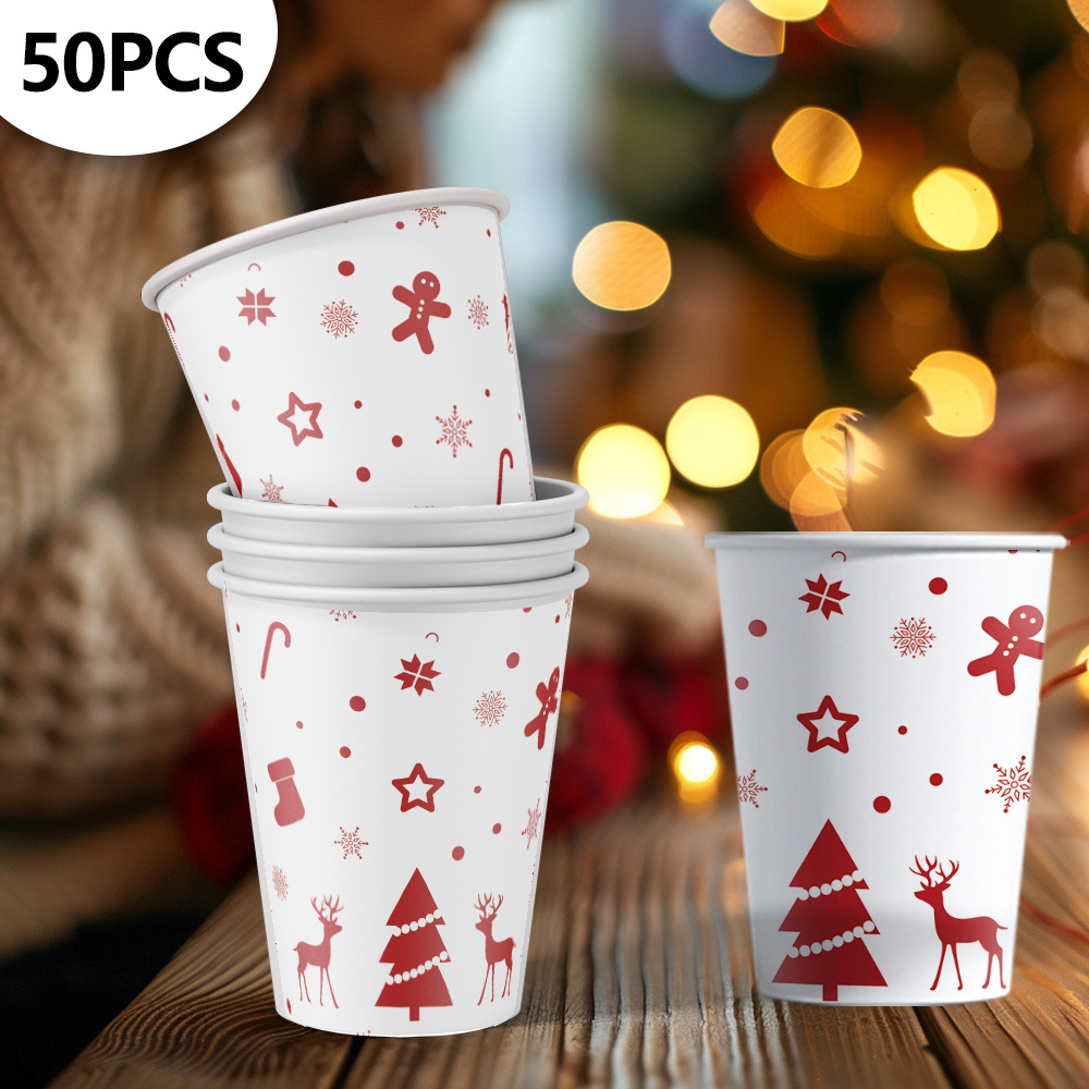 

50pcs Red Christmas Disposable Cups - 9oz - Drinking & Cups For Parties, Decorations