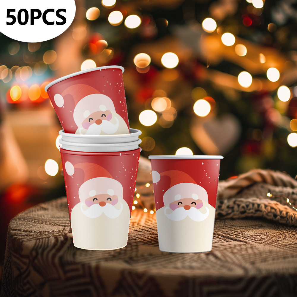 

50pcs 9oz Santa Disposable Paper Cups - Sustainable, Holiday Parties & Home Use