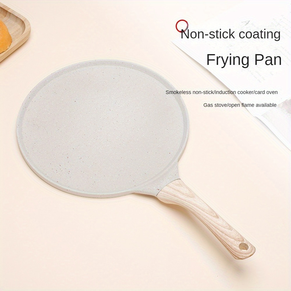 1pc aluminum non stick pancake pan with wooden handle smokeless non inductive ideal for   omelets   easy clean cake layering breakfast cooking details 1