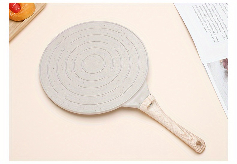 1pc aluminum non stick pancake pan with wooden handle smokeless non inductive ideal for   omelets   easy clean cake layering breakfast cooking details 5